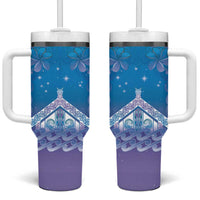 New Zealand Matariki Tumbler With Handle Maori Marae Cyan Galaxy