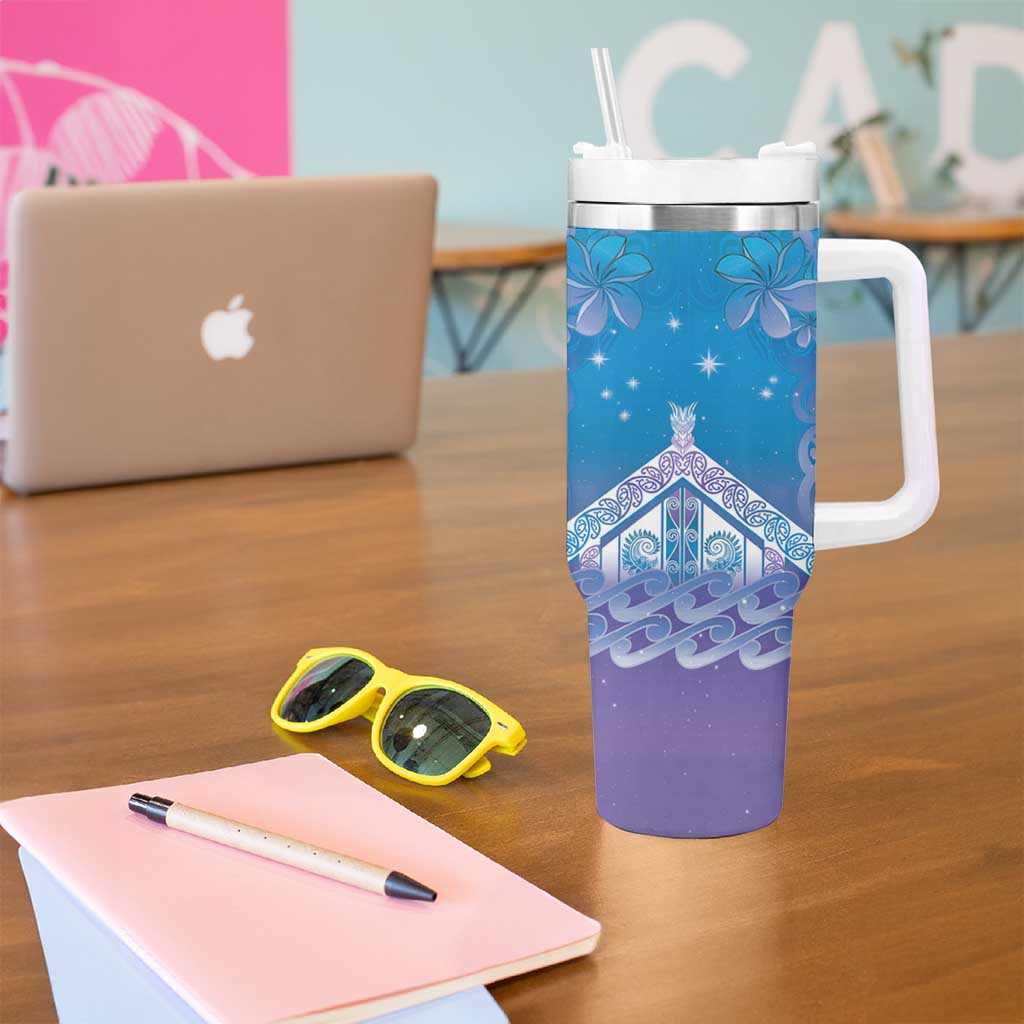 New Zealand Matariki Tumbler With Handle Maori Marae Cyan Galaxy