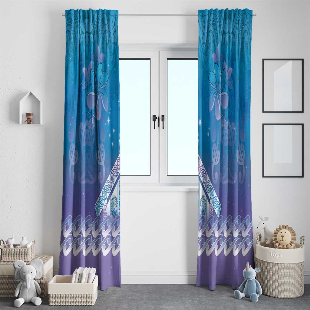 New Zealand Matariki Window Curtain Maori Marae Cyan Galaxy