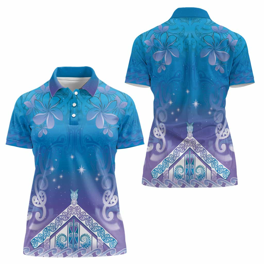 New Zealand Matariki Women Polo Shirt Maori Marae Cyan Galaxy