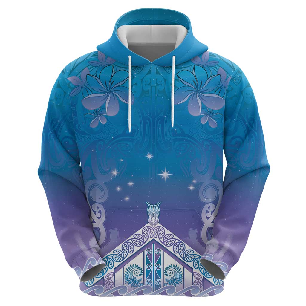New Zealand Matariki Zip Hoodie Maori Marae Cyan Galaxy