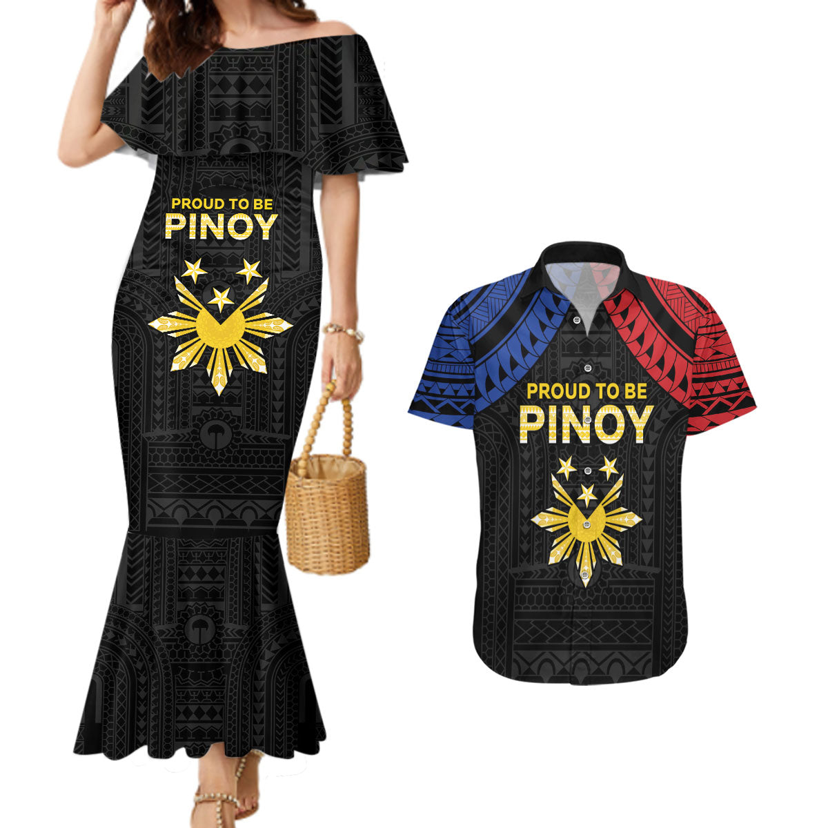 Philippines Independence Day Couples Matching Mermaid Dress and Hawaiian Shirt Proud To Be Pinoy