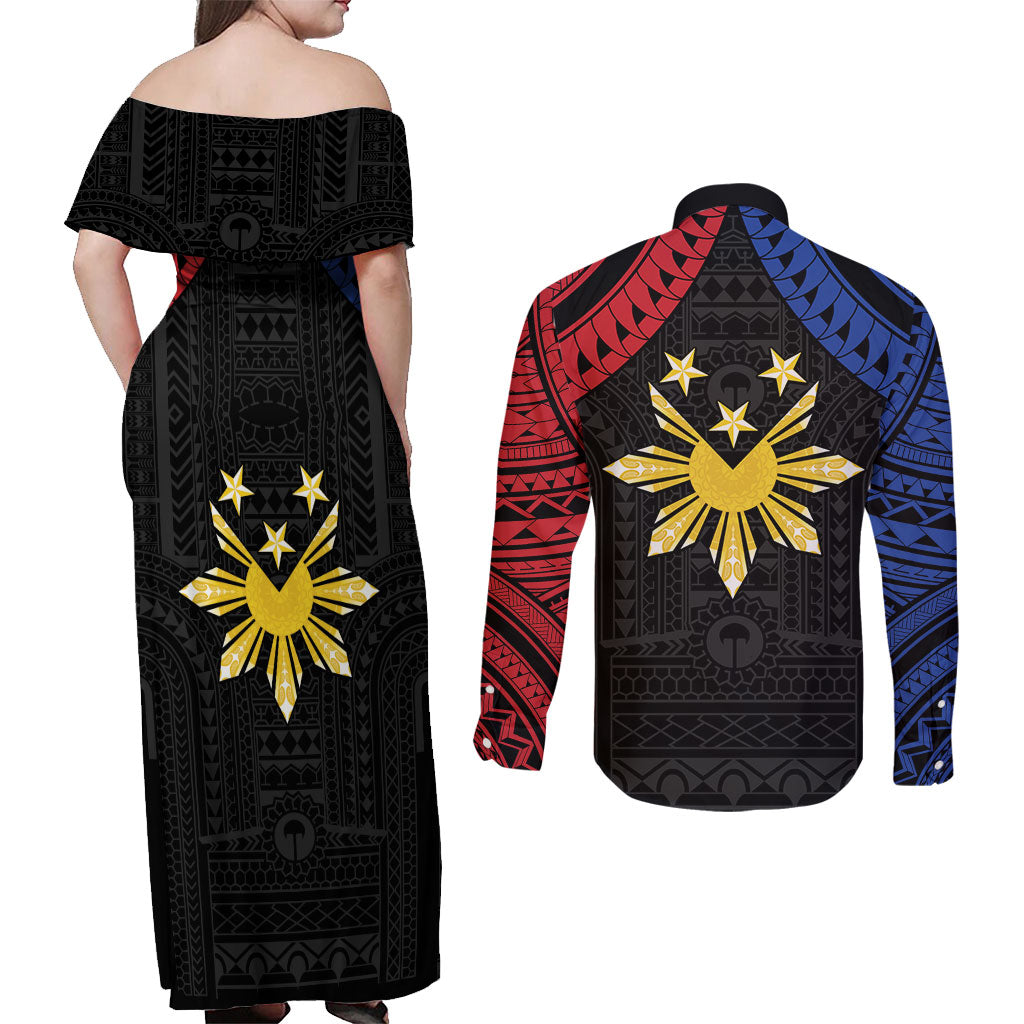 Philippines Independence Day Couples Matching Off Shoulder Maxi Dress and Long Sleeve Button Shirt Proud To Be Pinoy LT05 - Polynesian Pride