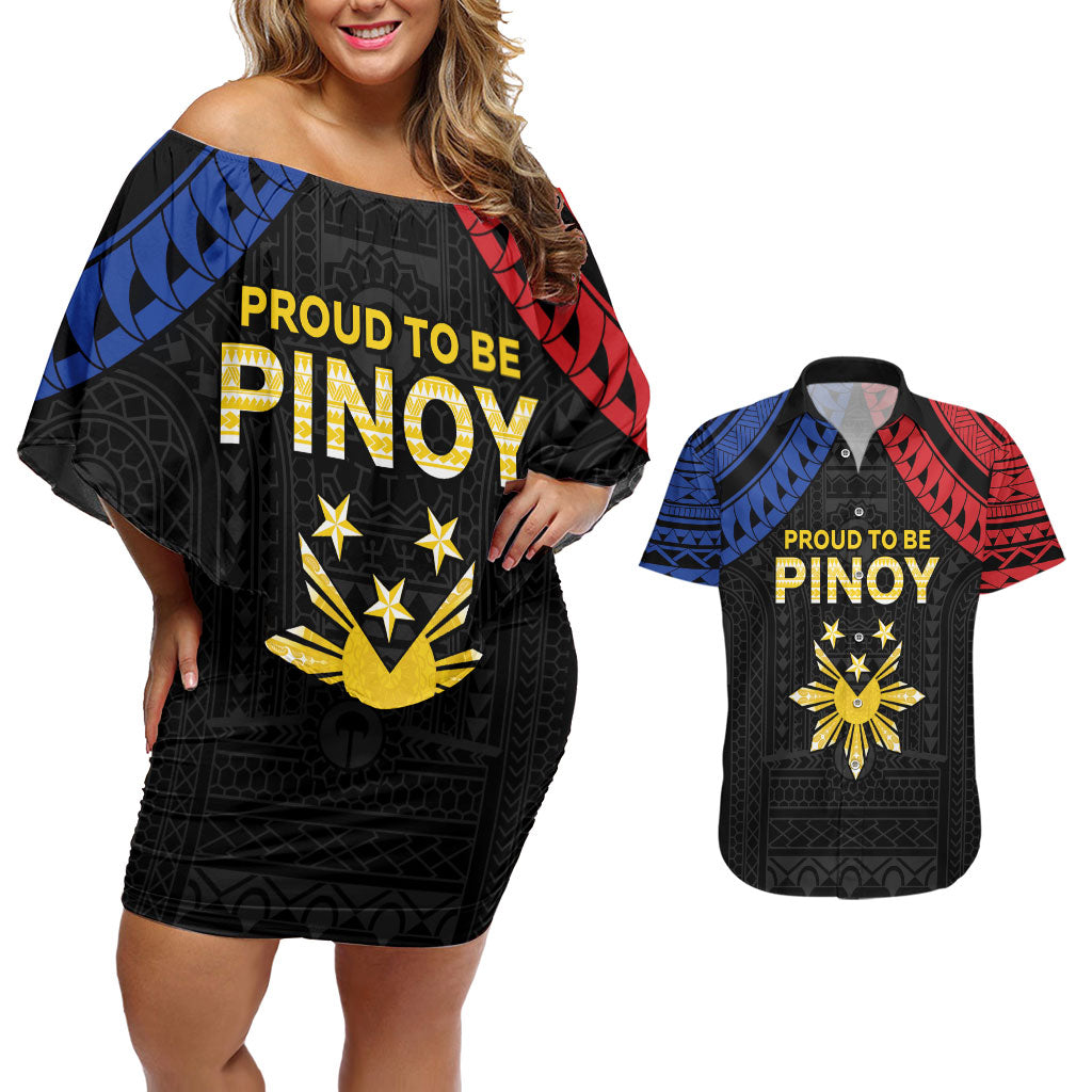 Philippines Independence Day Couples Matching Off Shoulder Short Dress and Hawaiian Shirt Proud To Be Pinoy