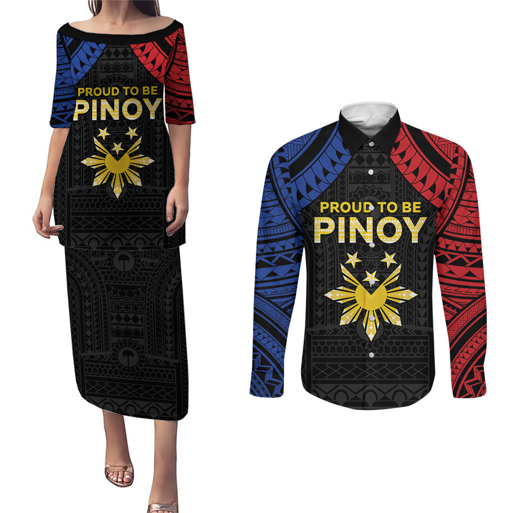 Philippines Independence Day Couples Matching Puletasi and Long Sleeve Button Shirt Proud To Be Pinoy