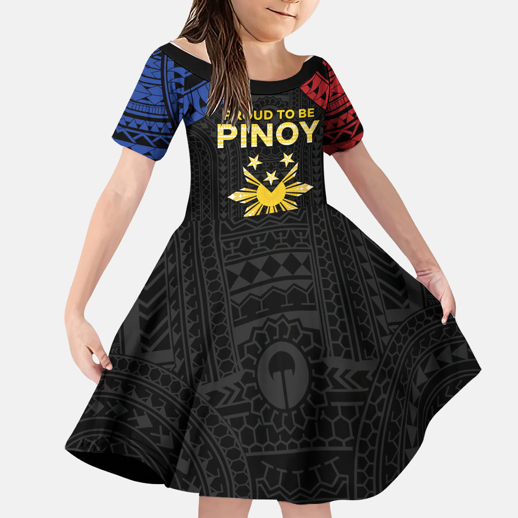 Philippines Independence Day Family Matching Puletasi and Hawaiian Shirt Proud To Be Pinoy LT05 Daughter's Dress Black - Polynesian Pride