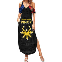 Philippines Independence Day Family Matching Summer Maxi Dress and Hawaiian Shirt Proud To Be Pinoy LT05 Mom's Dress Black - Polynesian Pride