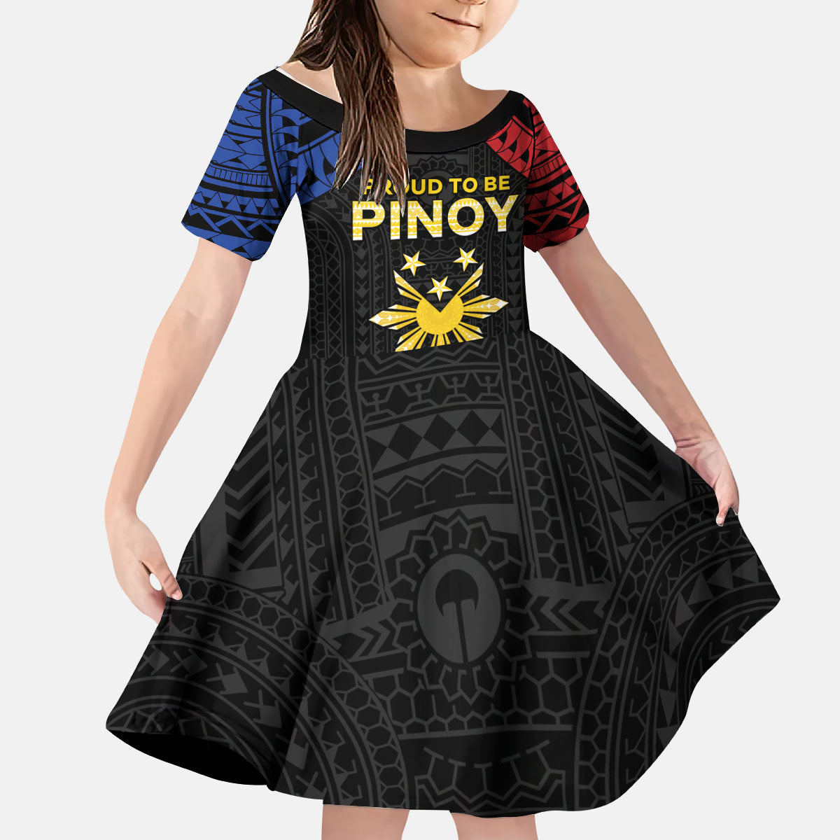 Philippines Independence Day Kid Short Sleeve Dress Proud To Be Pinoy LT05 KID Black - Polynesian Pride