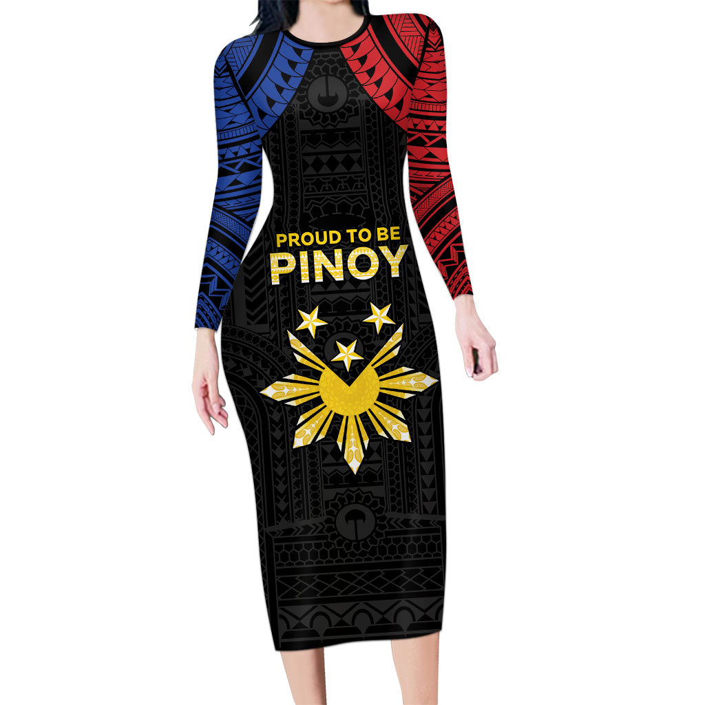 Philippines Independence Day Long Sleeve Bodycon Dress Proud To Be Pinoy