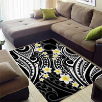 Plumeria With Black Polynesian Tattoo Pattern Area Rug