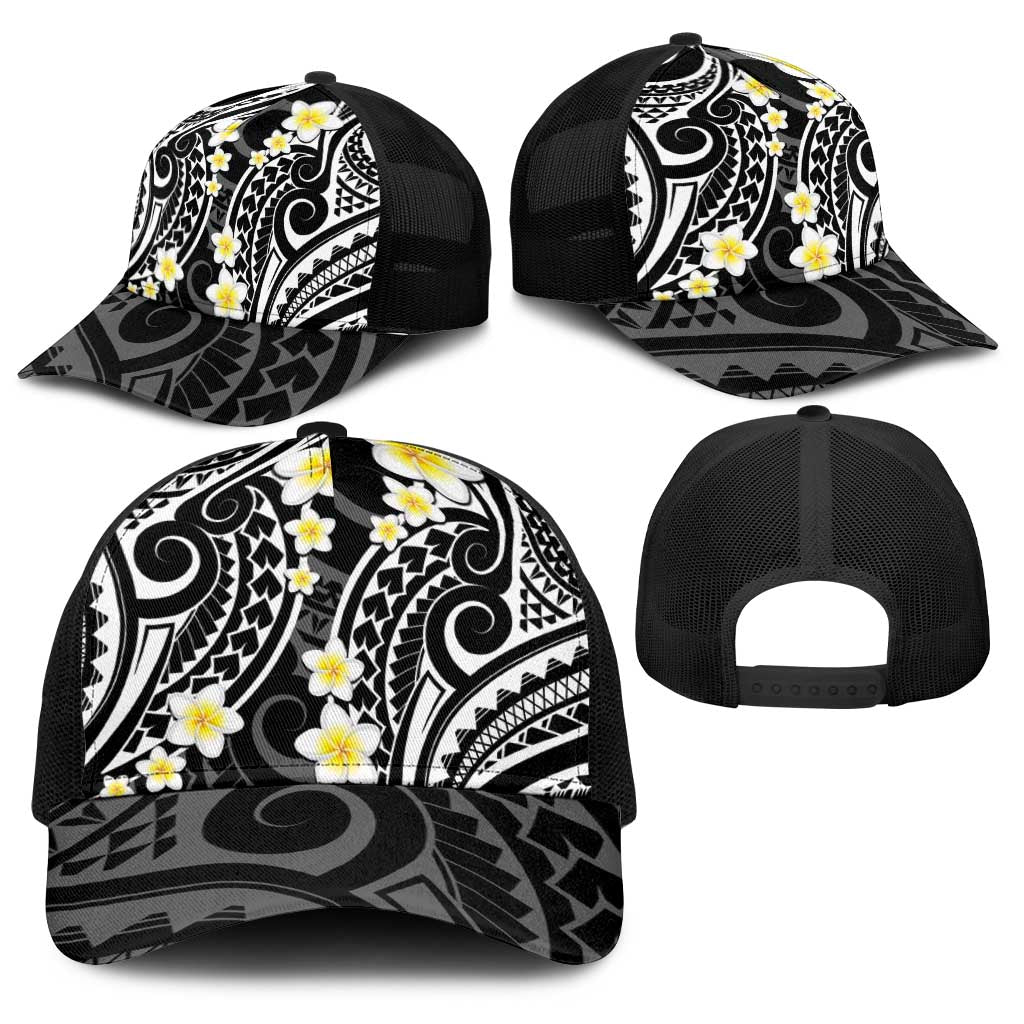 Plumeria With Black Polynesian Tattoo Pattern Baseball Net Cap LT05 - Polynesian Pride