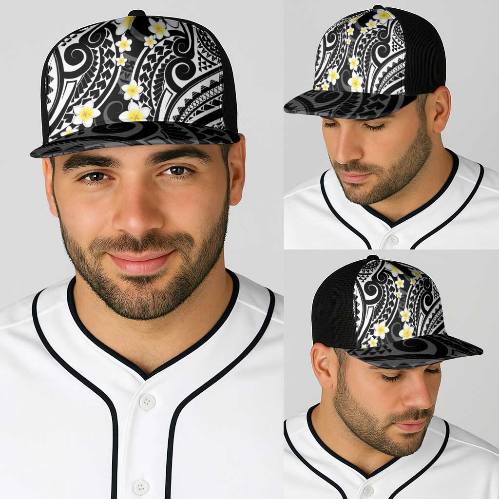 Plumeria With Black Polynesian Tattoo Pattern Baseball Net Cap LT05 - Polynesian Pride