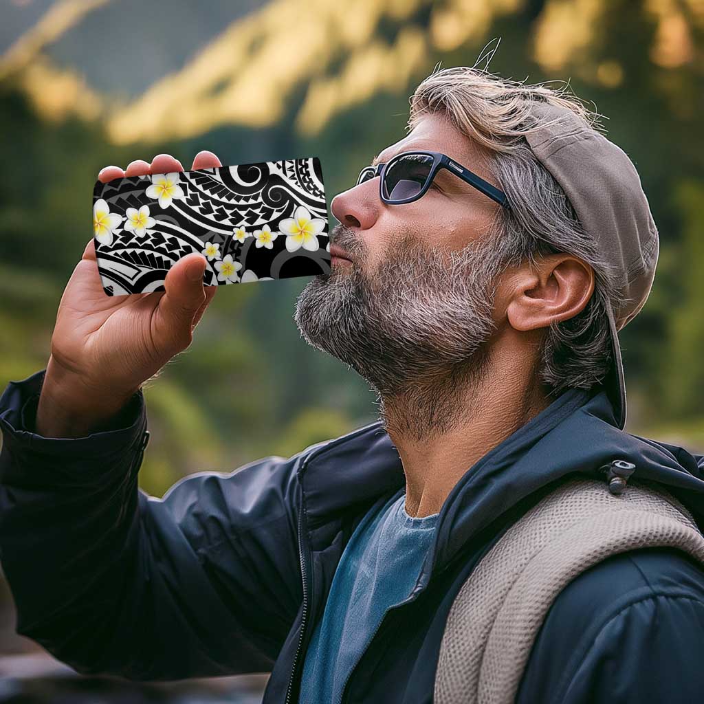 Plumeria With Black Polynesian Tattoo Pattern 4 in 1 Can Cooler Tumbler