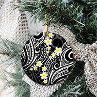 Plumeria With Black Polynesian Tattoo Pattern Ceramic Ornament