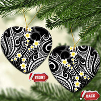 Plumeria With Black Polynesian Tattoo Pattern Ceramic Ornament