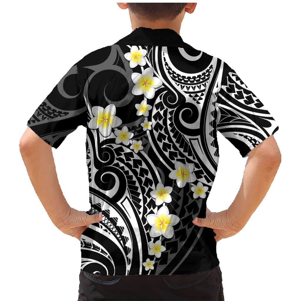 Plumeria With Black Polynesian Tattoo Pattern Family Matching Mermaid Dress and Hawaiian Shirt
