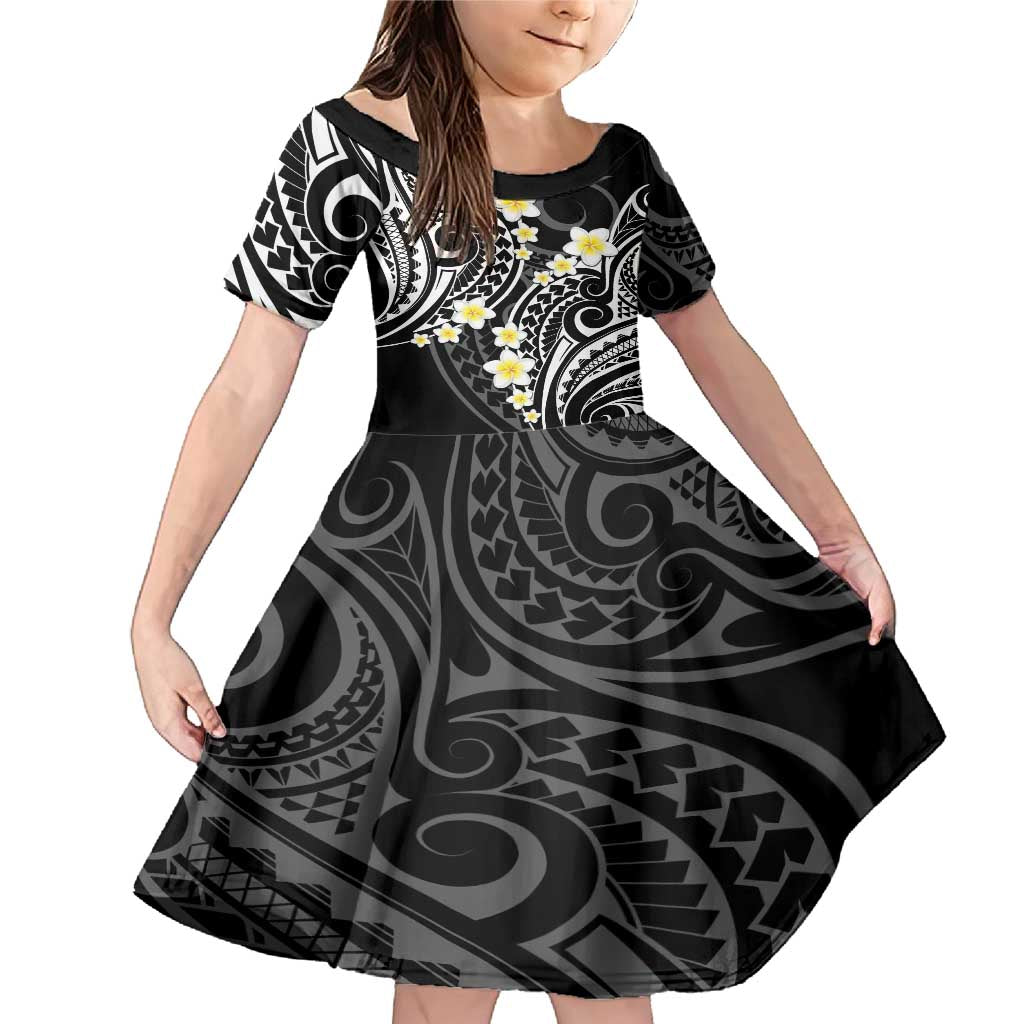 Plumeria With Black Polynesian Tattoo Pattern Family Matching Mermaid Dress and Hawaiian Shirt