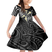 Plumeria With Black Polynesian Tattoo Pattern Family Matching Mermaid Dress and Hawaiian Shirt