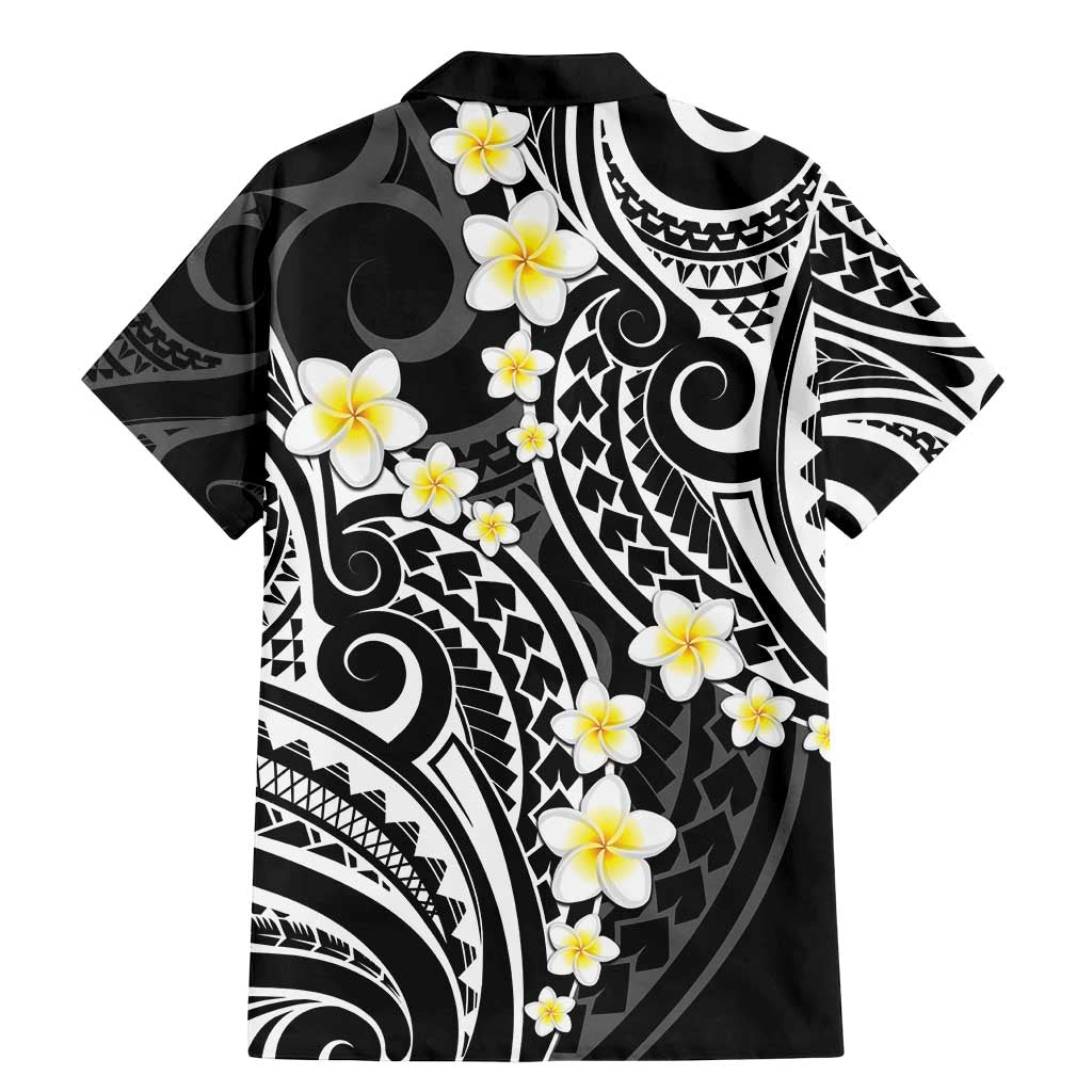 Plumeria With Black Polynesian Tattoo Pattern Family Matching Mermaid Dress and Hawaiian Shirt