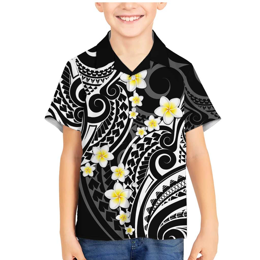 Plumeria With Black Polynesian Tattoo Pattern Family Matching Mermaid Dress and Hawaiian Shirt
