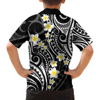 Plumeria With Black Polynesian Tattoo Pattern Family Matching Off Shoulder Short Dress and Hawaiian Shirt