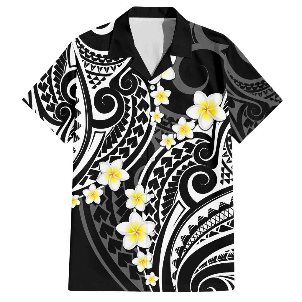 Plumeria With Black Polynesian Tattoo Pattern Family Matching Tank Maxi Dress and Hawaiian Shirt