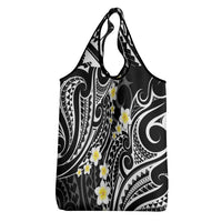 Plumeria With Black Polynesian Tattoo Pattern Grocery Bag