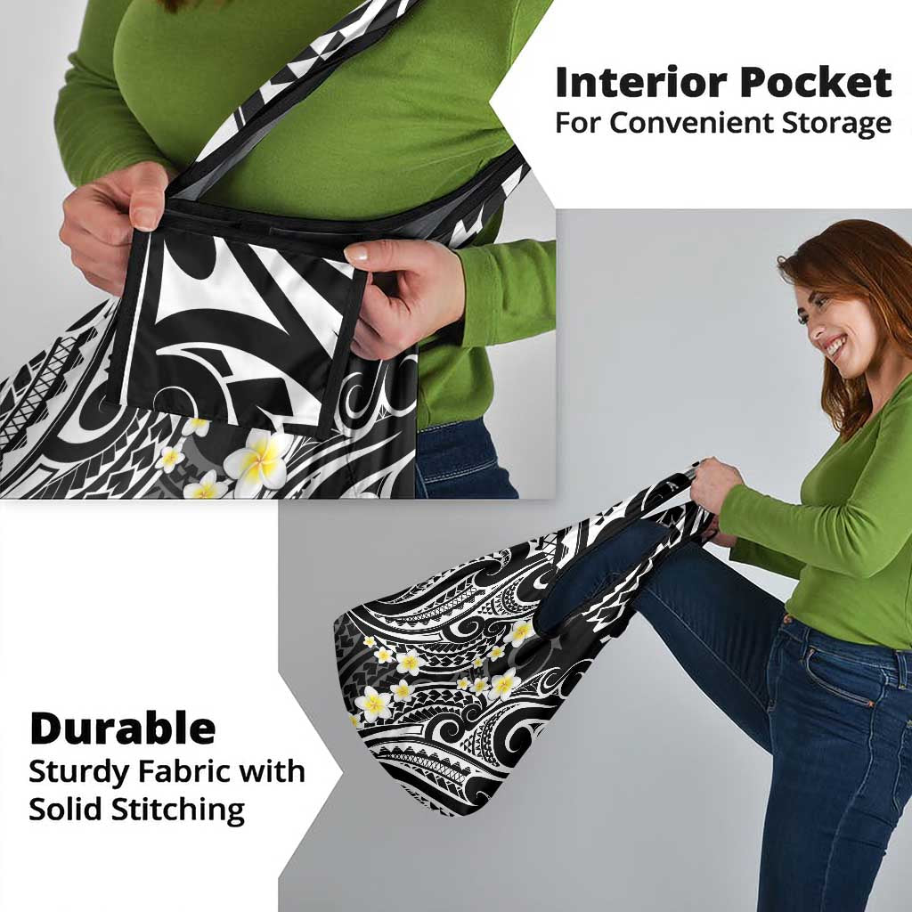 Plumeria With Black Polynesian Tattoo Pattern Grocery Bag