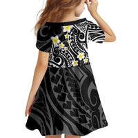 Plumeria With Black Polynesian Tattoo Pattern Kid Short Sleeve Dress
