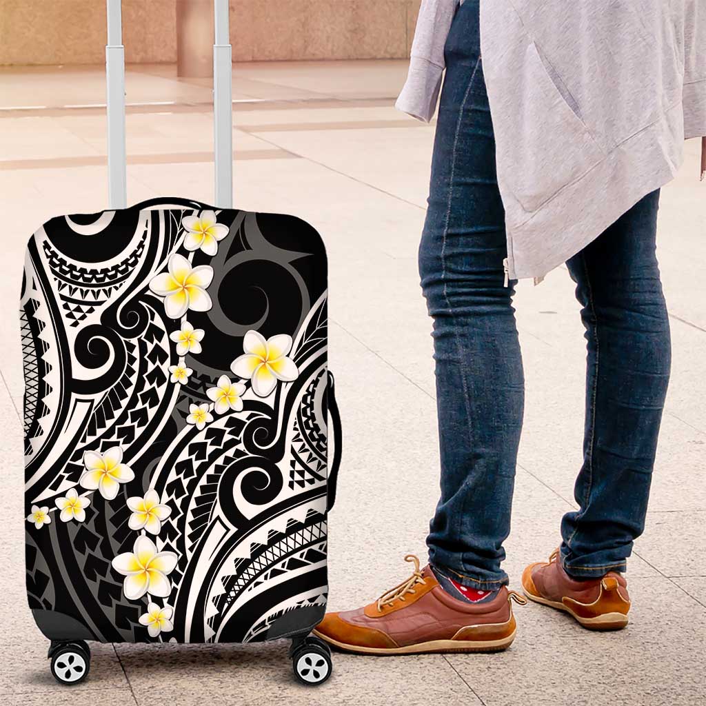 Plumeria With Black Polynesian Tattoo Pattern Luggage Cover LT05 Black - Polynesian Pride