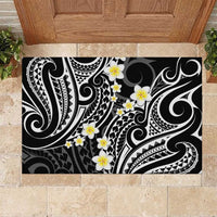 Plumeria With Black Polynesian Tattoo Pattern Rubber Doormat