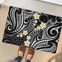 Plumeria With Black Polynesian Tattoo Pattern Rubber Doormat