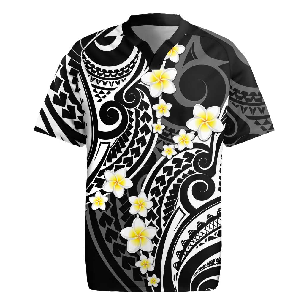 Plumeria With Black Polynesian Tattoo Pattern Rugby Jersey
