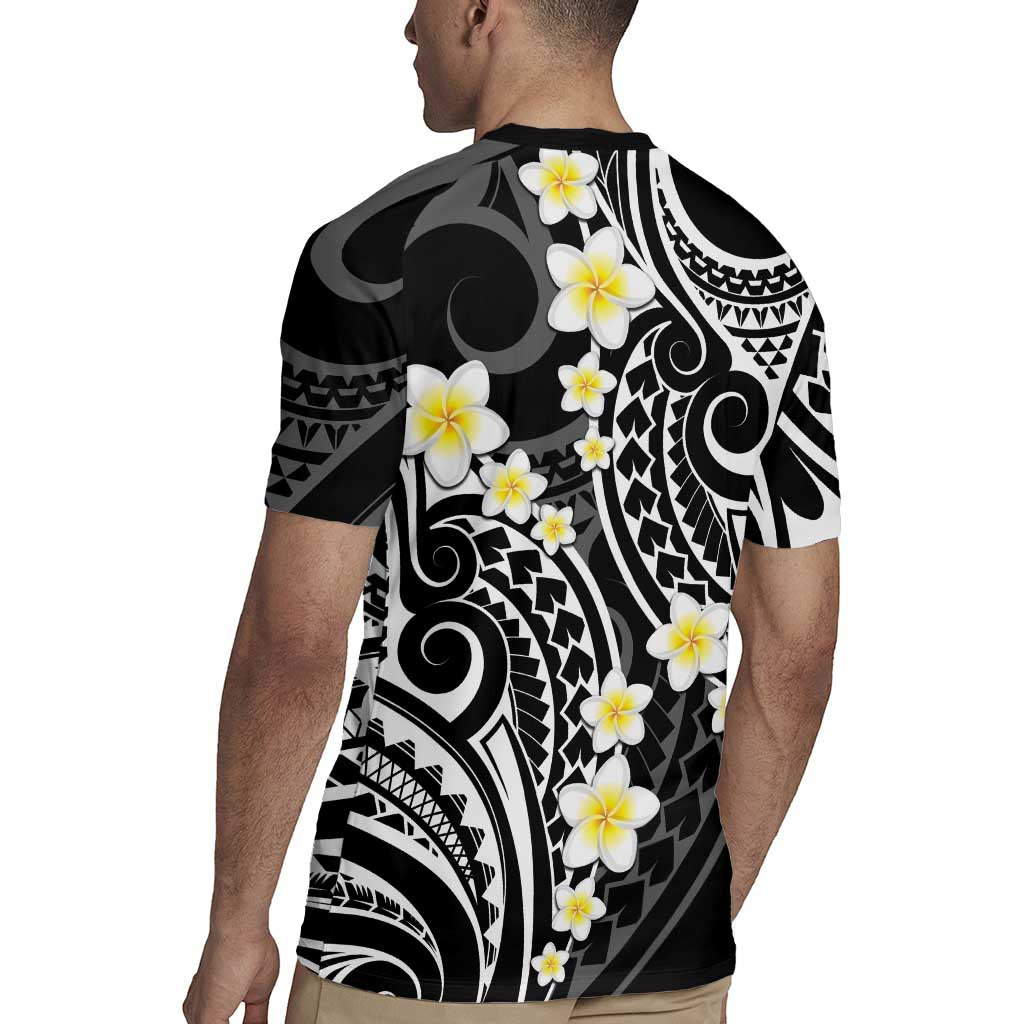 Plumeria With Black Polynesian Tattoo Pattern Rugby Jersey