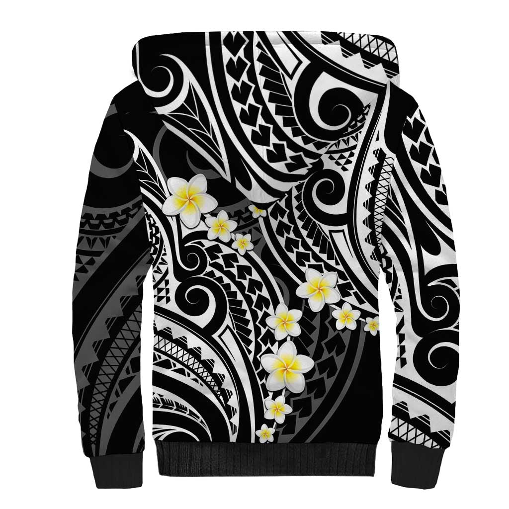Plumeria With Black Polynesian Tattoo Pattern Sherpa Hoodie