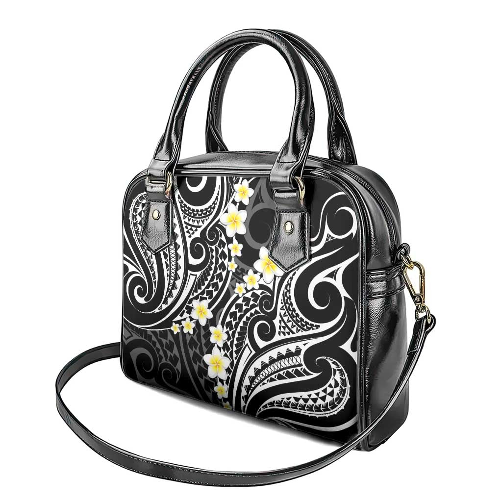 Plumeria With Black Polynesian Tattoo Pattern Shoulder Handbag