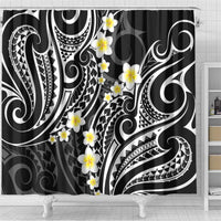 Plumeria With Black Polynesian Tattoo Pattern Shower Curtain