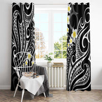 Plumeria With Black Polynesian Tattoo Pattern Window Curtain