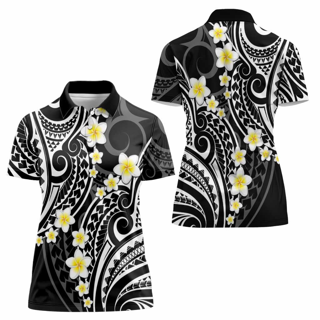 Plumeria With Black Polynesian Tattoo Pattern Women Polo Shirt