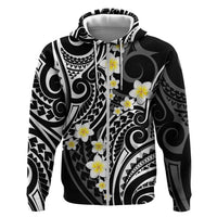 Plumeria With Black Polynesian Tattoo Pattern Zip Hoodie