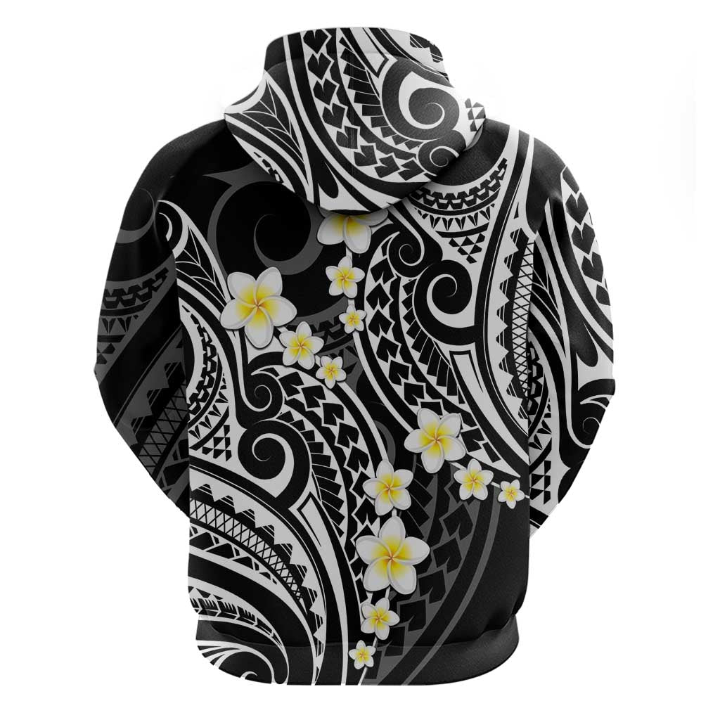 Plumeria With Black Polynesian Tattoo Pattern Zip Hoodie