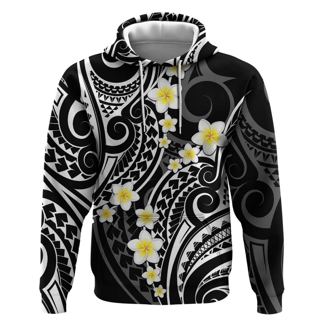 Plumeria With Black Polynesian Tattoo Pattern Zip Hoodie