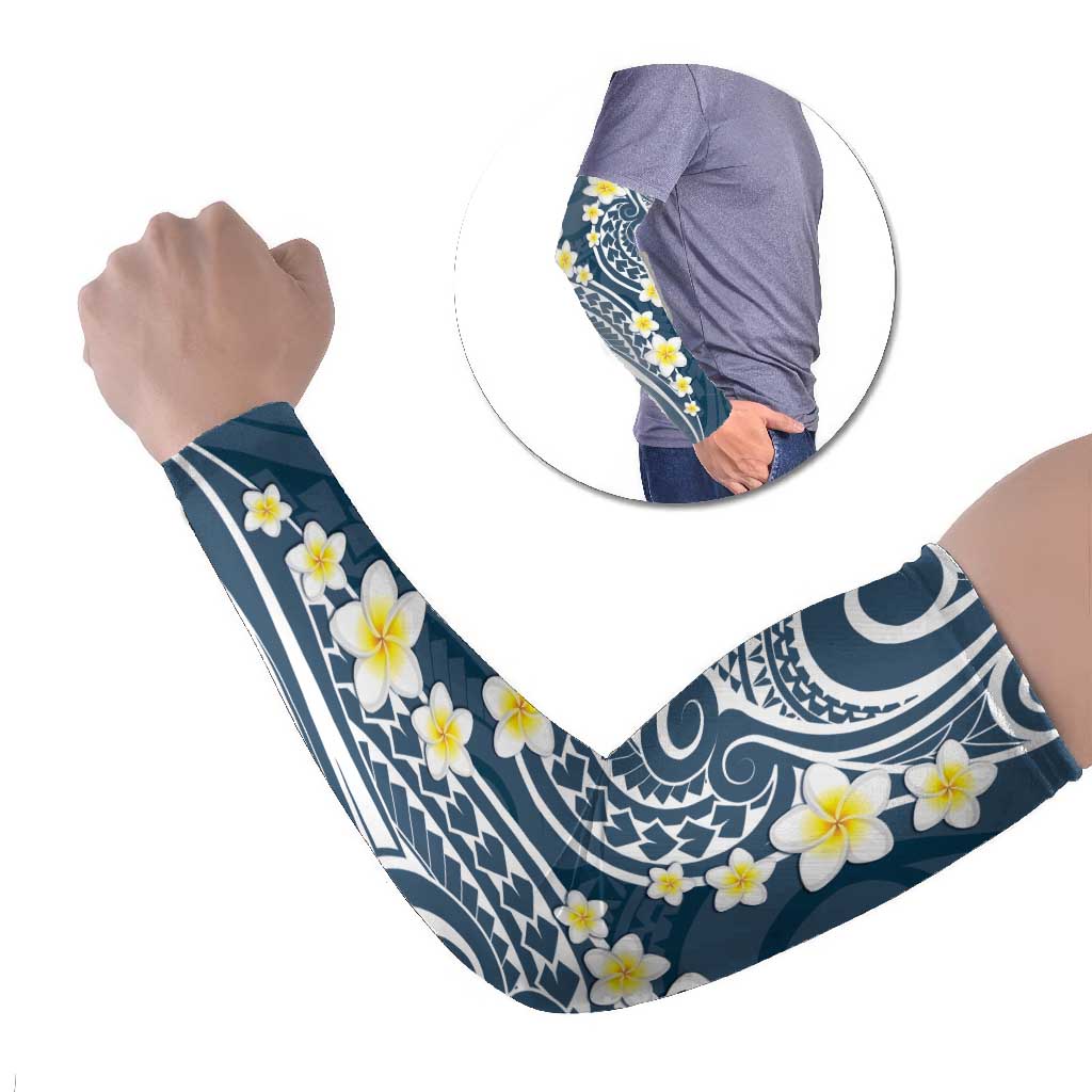Plumeria With Blue Polynesian Tattoo Pattern Arm Sleeves LT05 Set of 2 Blue - Polynesian Pride