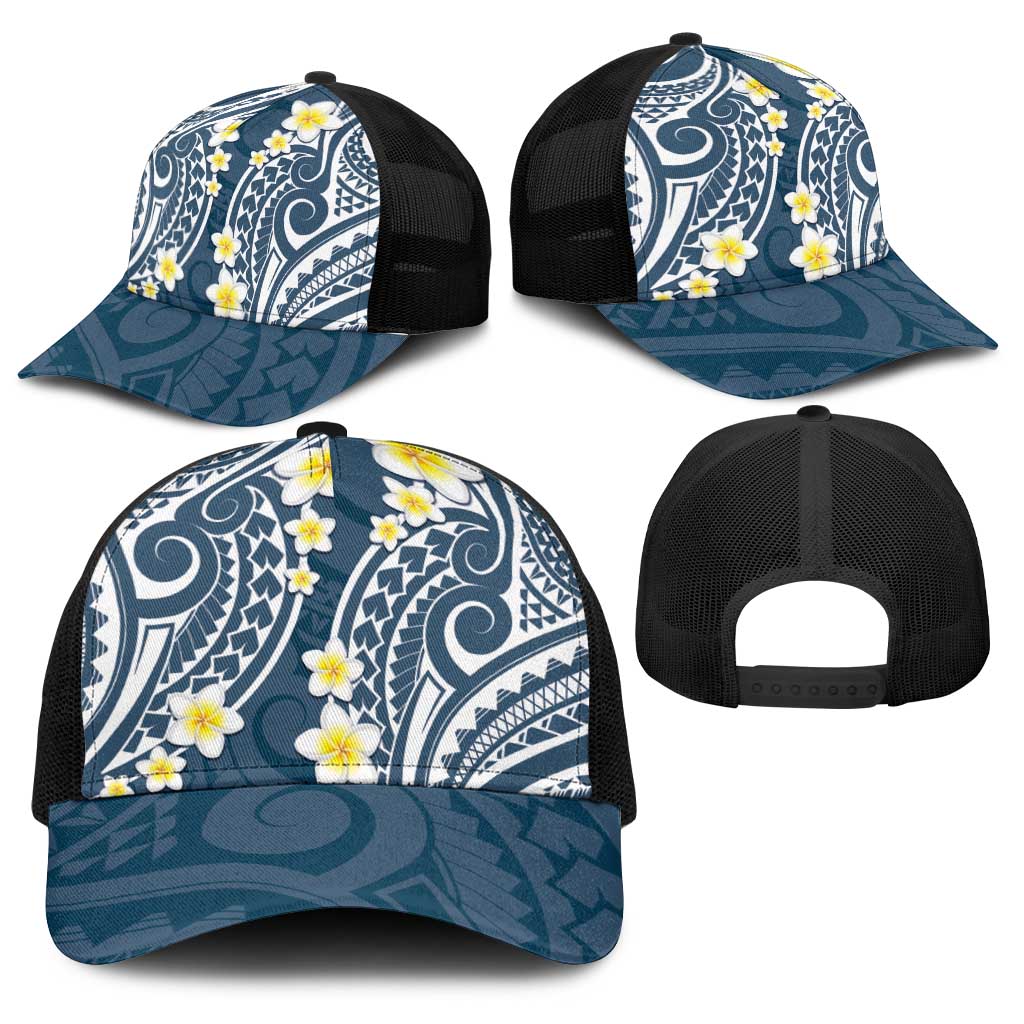 Plumeria With Blue Polynesian Tattoo Pattern Baseball Net Cap LT05 - Polynesian Pride