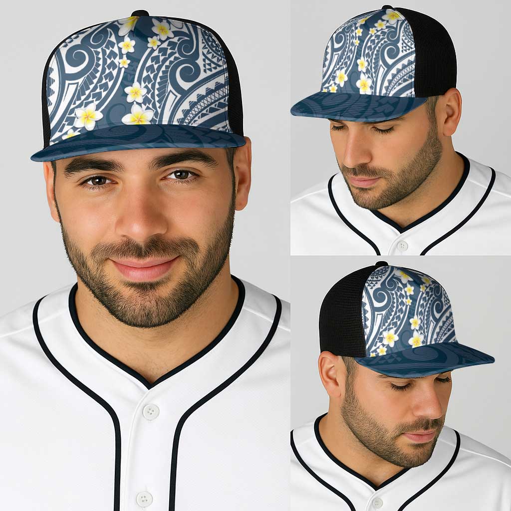 Plumeria With Blue Polynesian Tattoo Pattern Baseball Net Cap LT05 - Polynesian Pride