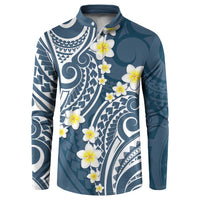 Plumeria With Blue Polynesian Tattoo Pattern Button Sweatshirt