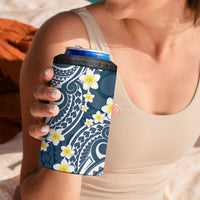 Plumeria With Blue Polynesian Tattoo Pattern 4 in 1 Can Cooler Tumbler