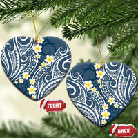 Plumeria With Blue Polynesian Tattoo Pattern Ceramic Ornament