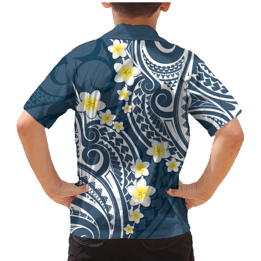 Plumeria With Blue Polynesian Tattoo Pattern Family Matching Mermaid Dress and Hawaiian Shirt