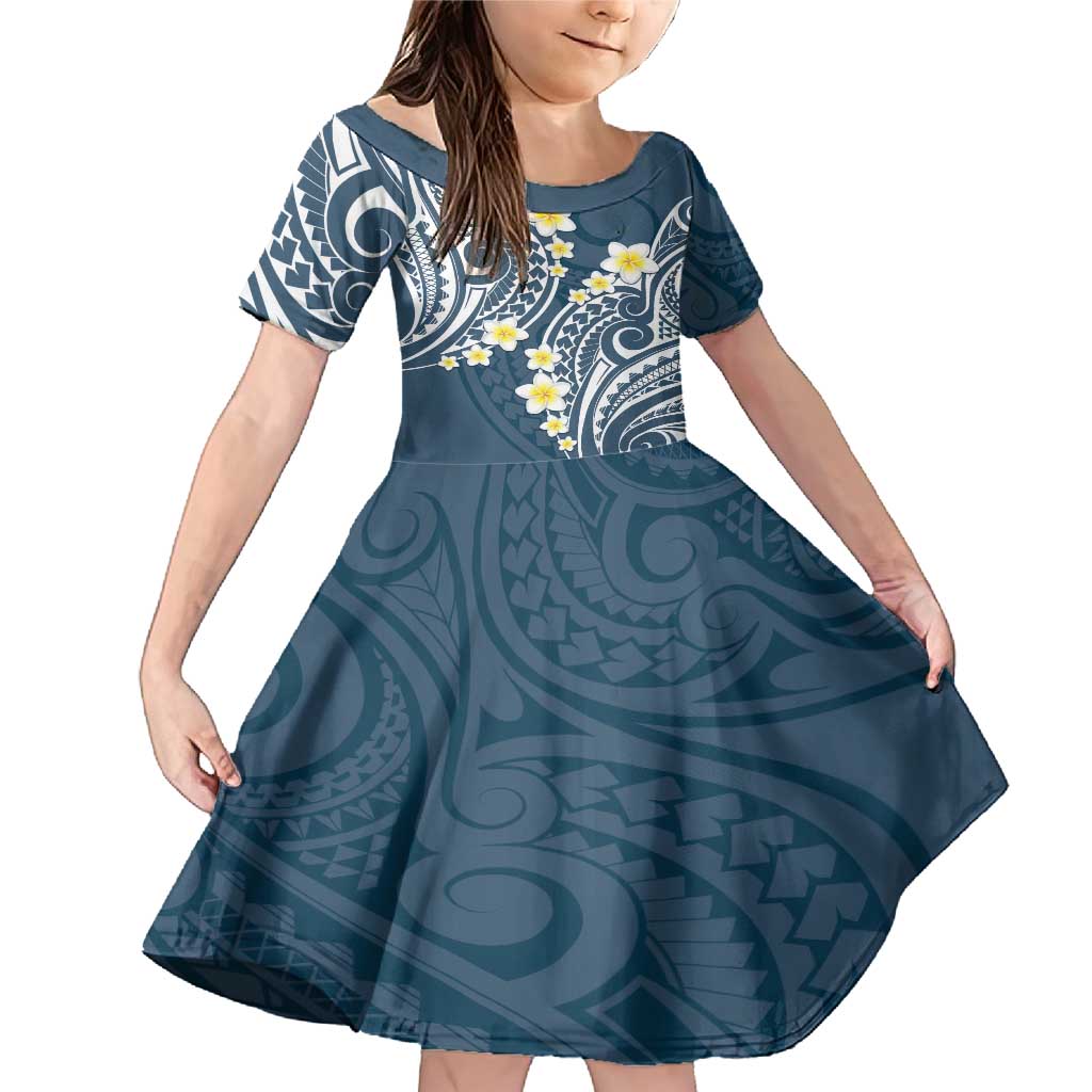 Plumeria With Blue Polynesian Tattoo Pattern Family Matching Mermaid Dress and Hawaiian Shirt